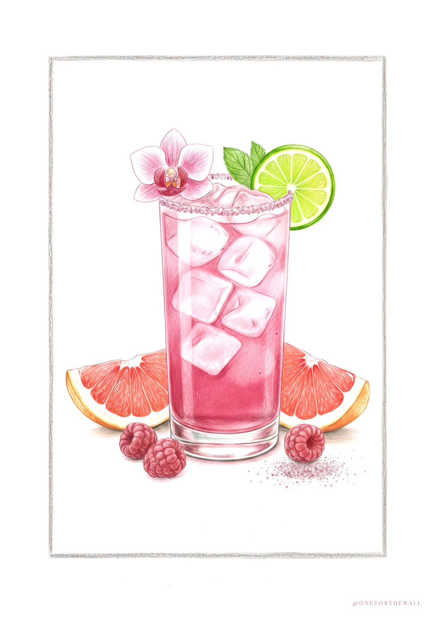 Paloma plakat, håndtegnet grapefrugt i rosa toner – nordisk minimalistisk cocktailplakat