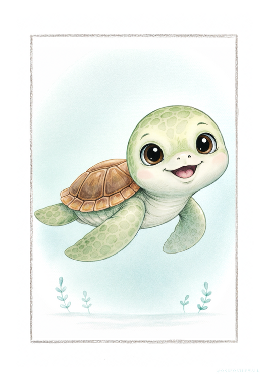 Illustreret skildpaddeplakat til børneværelset – nordisk minimalistisk motiv